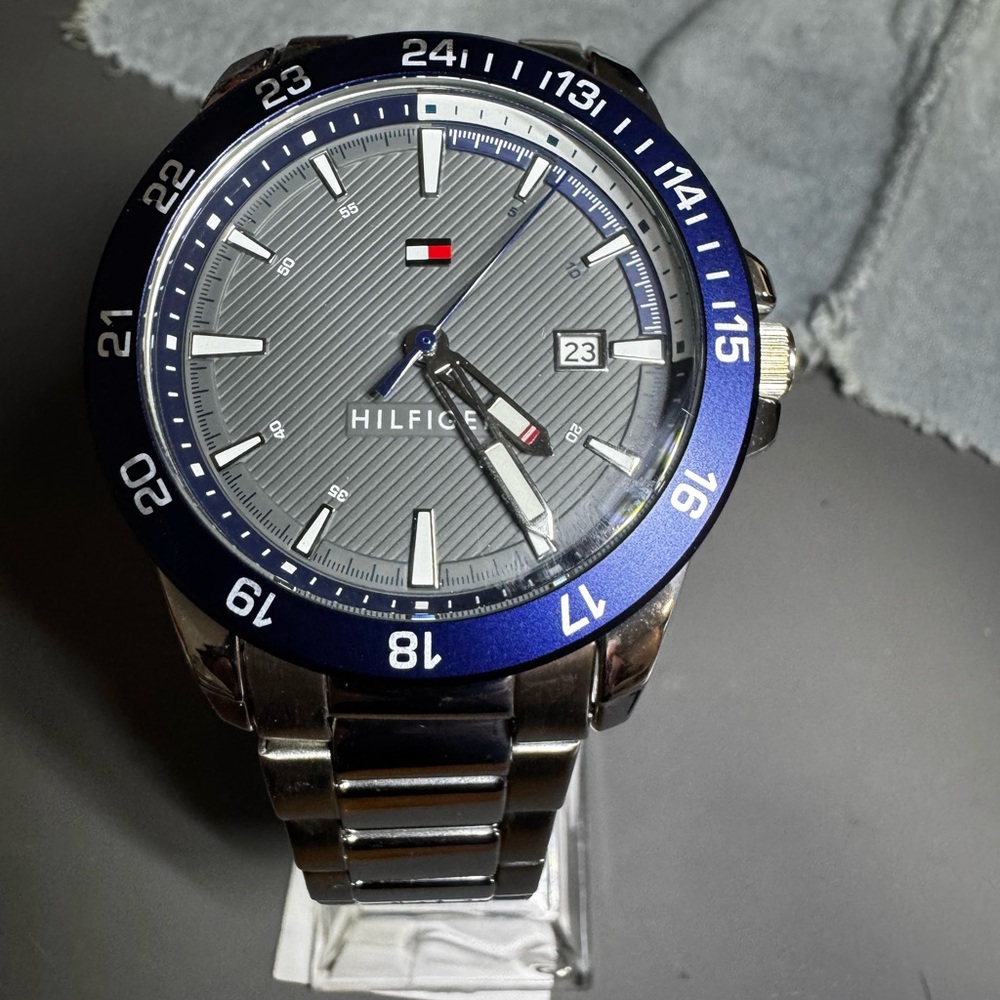 Tommy Hilfiger Navy and Silver Timepiece